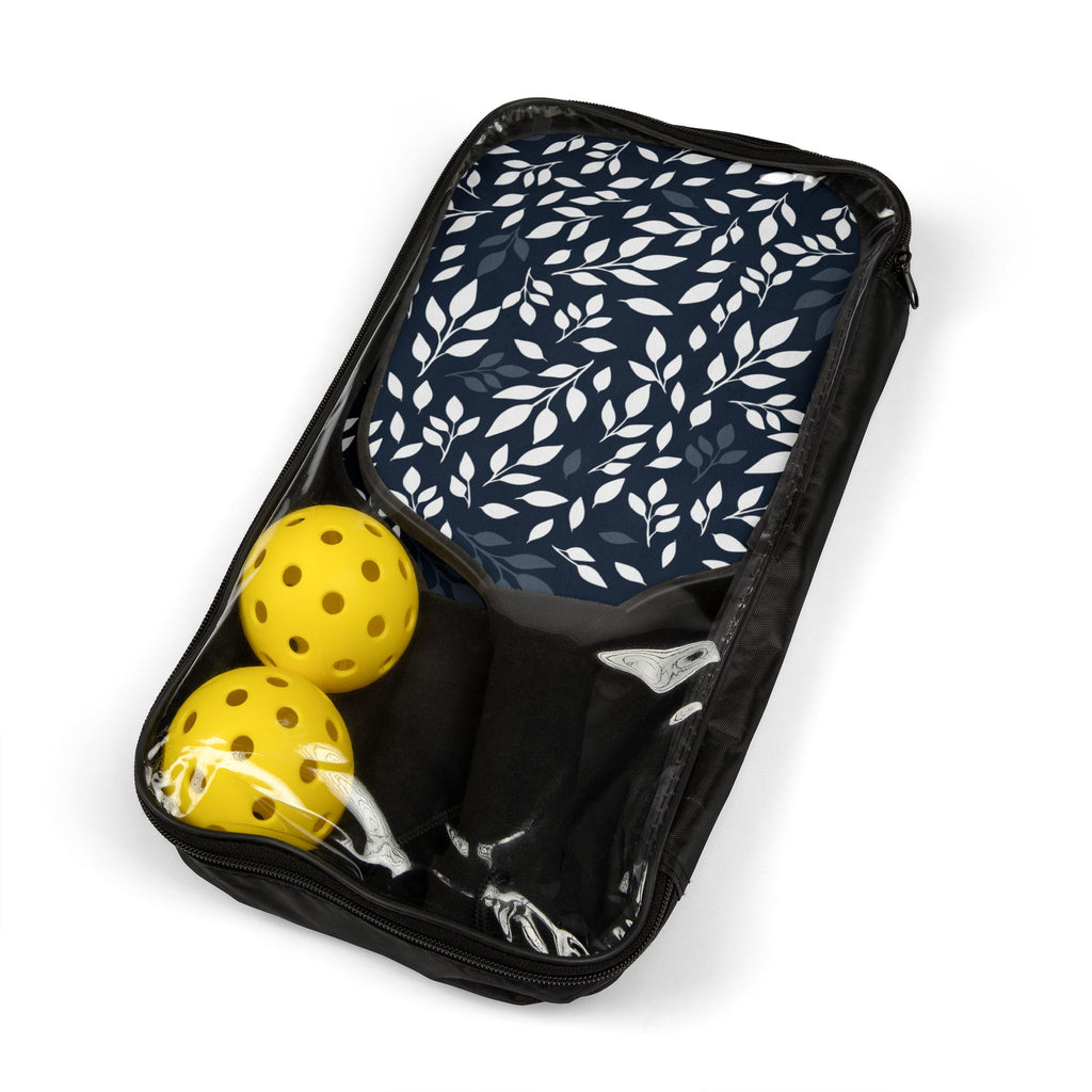 White & Navy Leaf Pickleball Set (2 Paddles & 2 Balls)