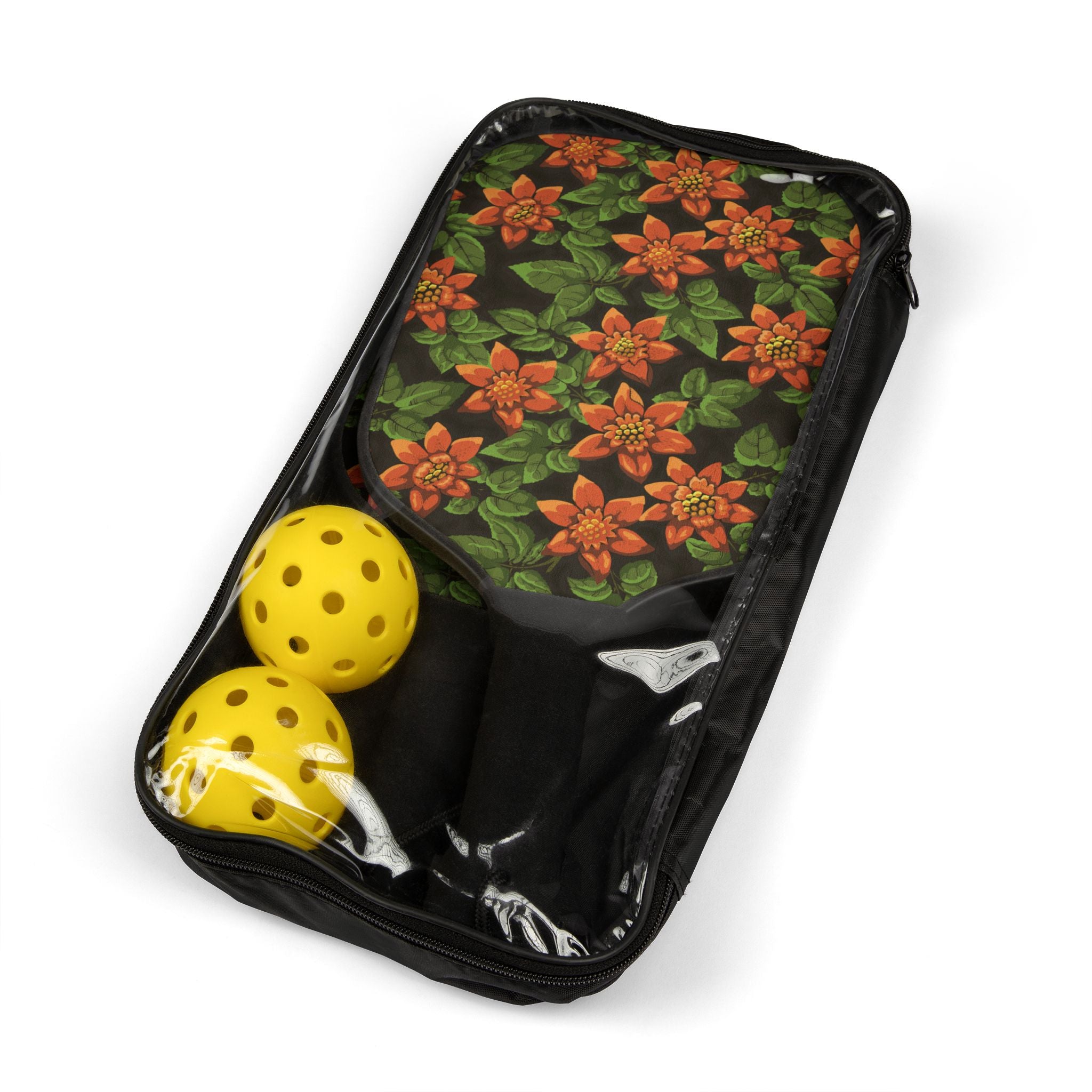 Floral Orange Pickleball Set (2 Paddles + 2 Balls)