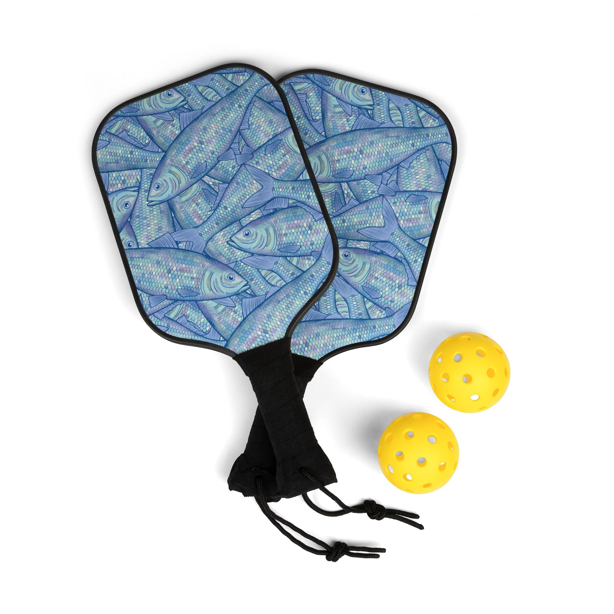 Blue Mackerel Pickleball Set (2 Paddles + 2 Balls)