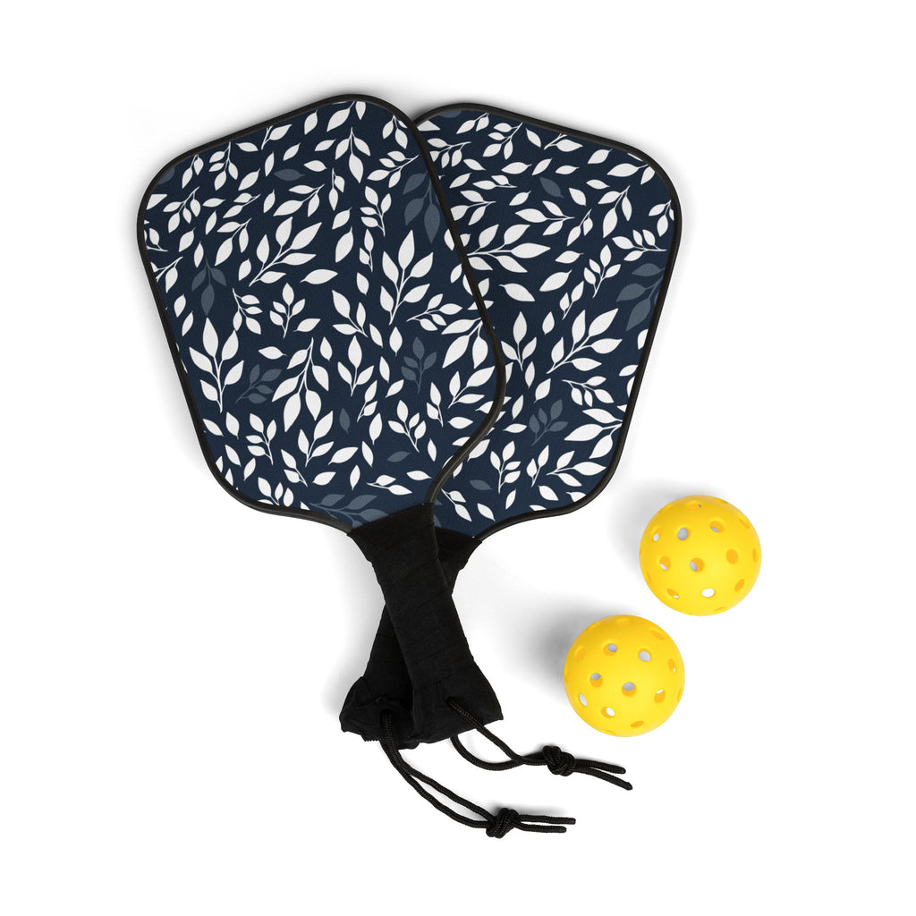 White & Navy Leaf Pickleball Set (2 Paddles & 2 Balls)